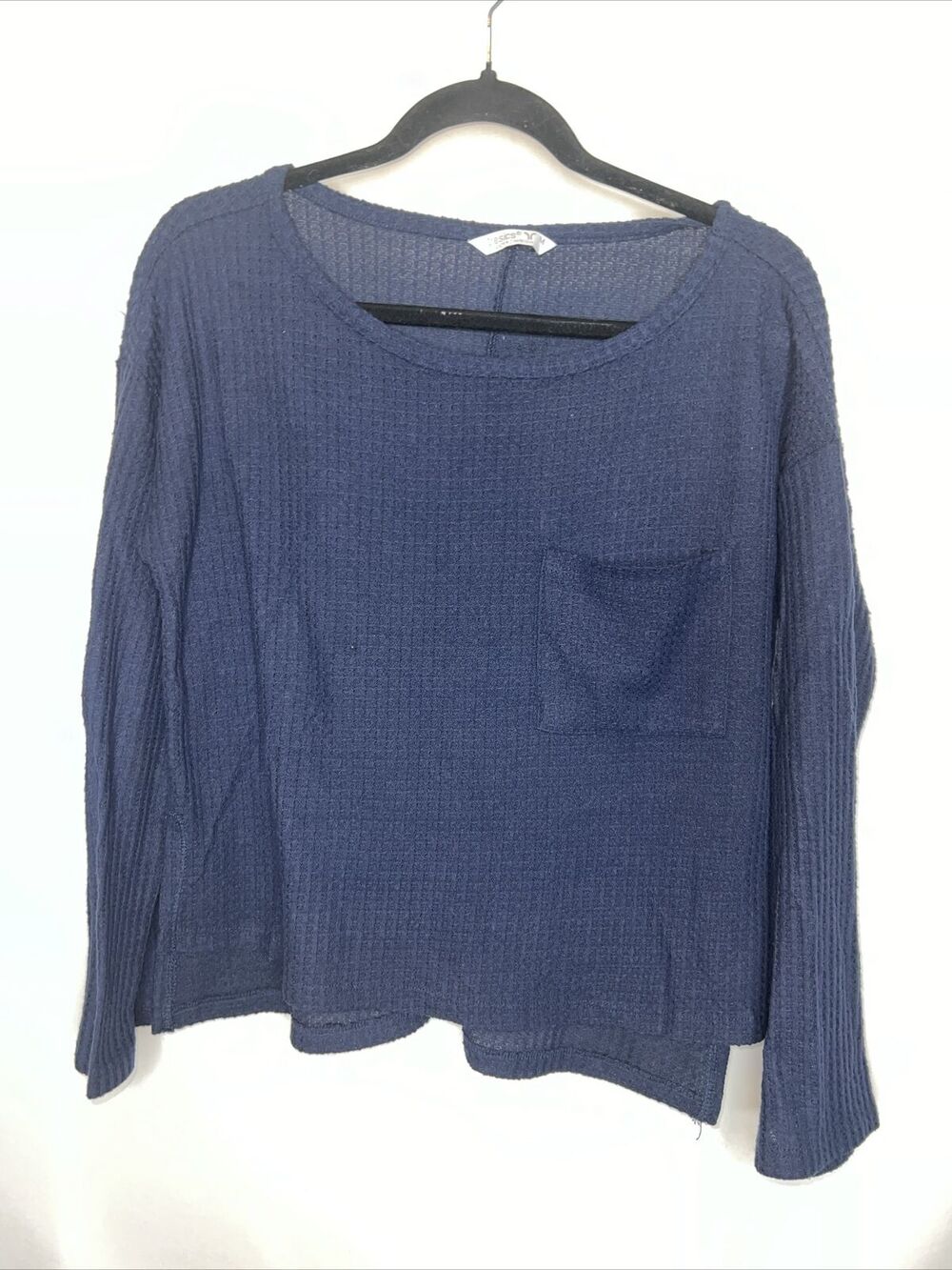 Women’s Tresics Blue Waffle Knit Top Size Medium Crop Long Sleeve